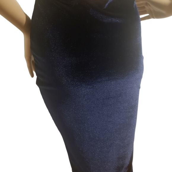 Sexy Deep Plunge Form-Fitting Blue Dress With Peek-a-boo Back - Picture 8 of 9